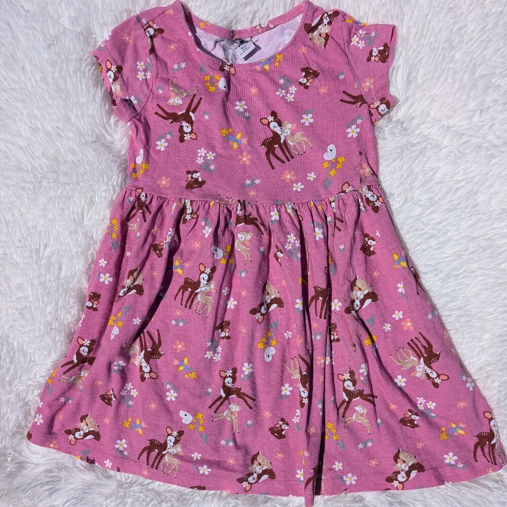 Woodland Wonder Girls’ Dress – Adorable Bambi & Floral Print 2T, 5T, 6/7